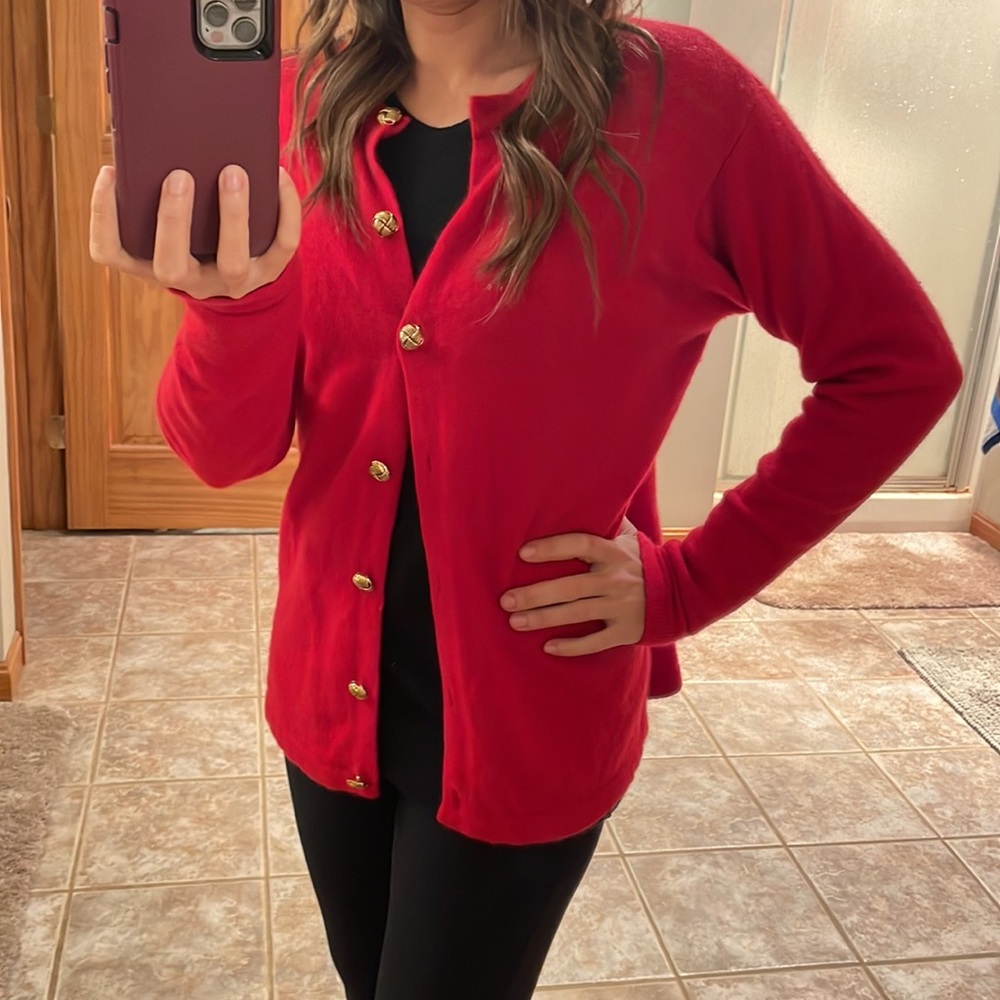 Vintage Saks Fifth Avenue 💯% Cashmere red & gold small